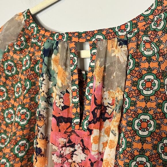 Fig and Flower Anthropologie Peasant Top Womens Medium Sheer Boho Floral Fairy - Picture 9 of 10